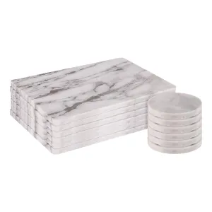 12pc Marble Placemats & Round Coasters Set - By Argon Tableware
