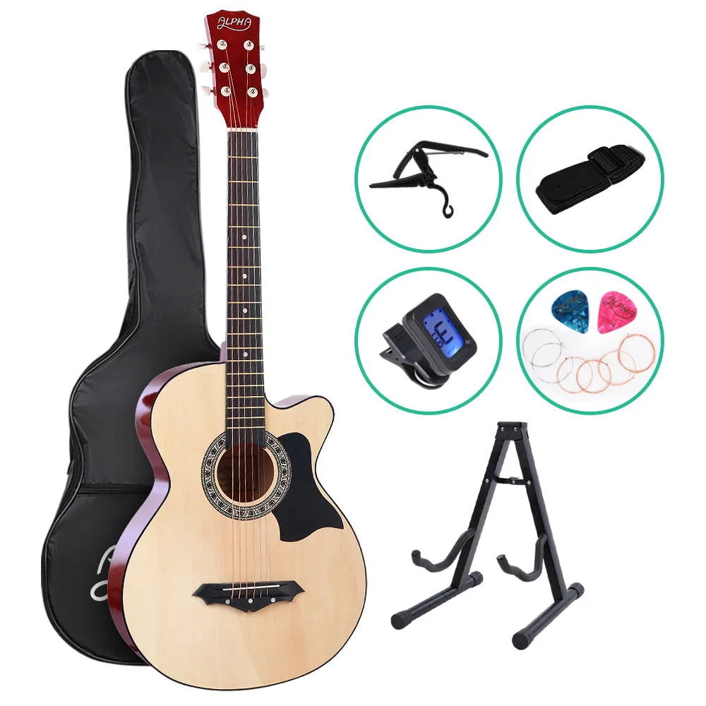 38" Wood Acoustic Guitar Set Steel Strings w/ Stand - Alpha