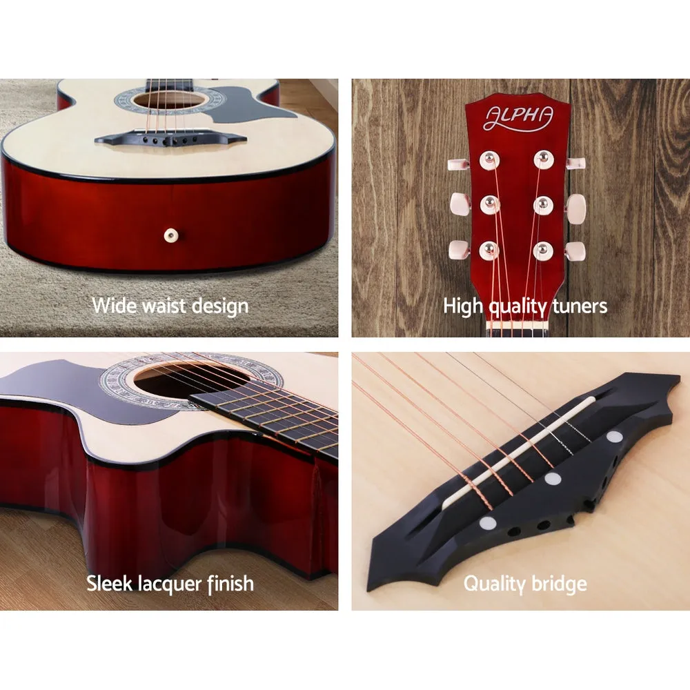 38" Wood Acoustic Guitar Set Steel Strings w/ Stand - Alpha