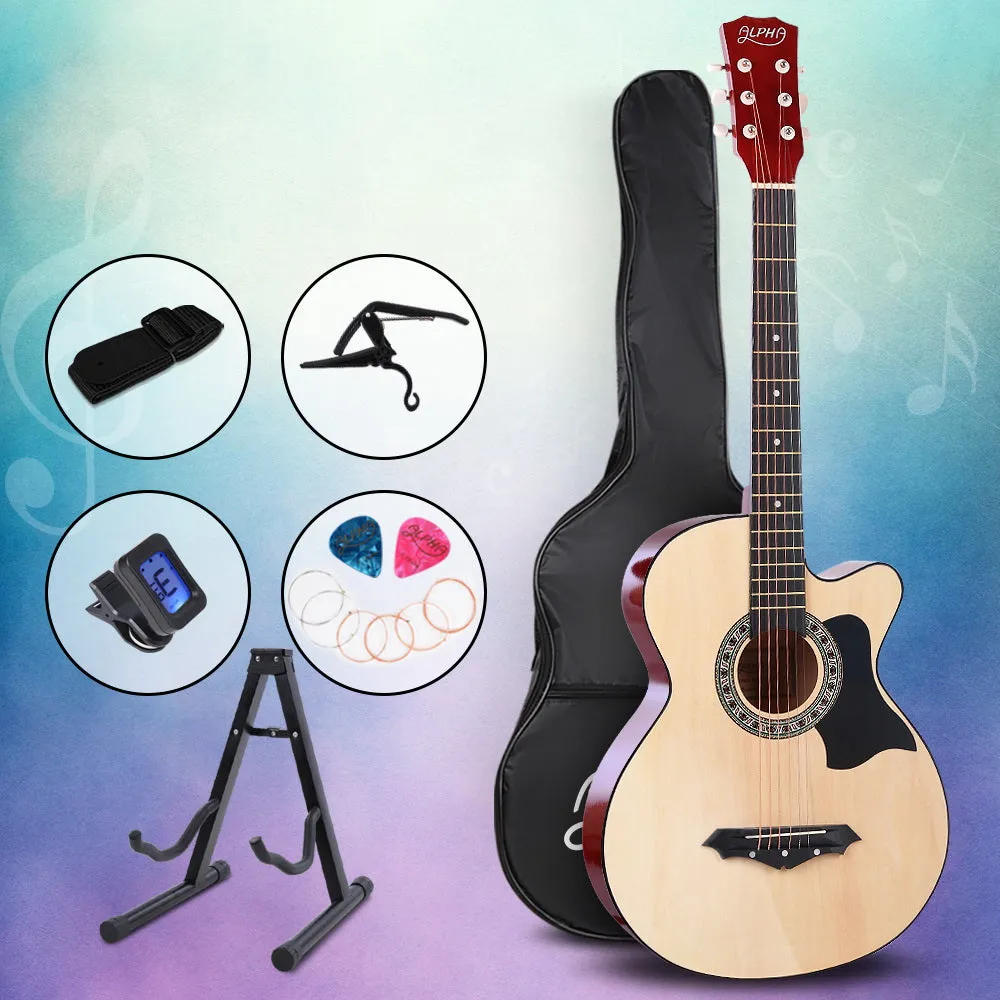 38" Wood Acoustic Guitar Set Steel Strings w/ Stand - Alpha