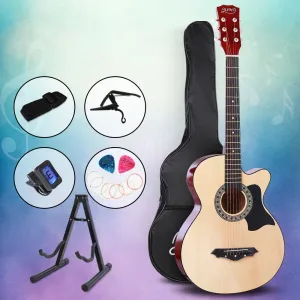 38" Wood Acoustic Guitar Set Steel Strings w/ Stand - Alpha