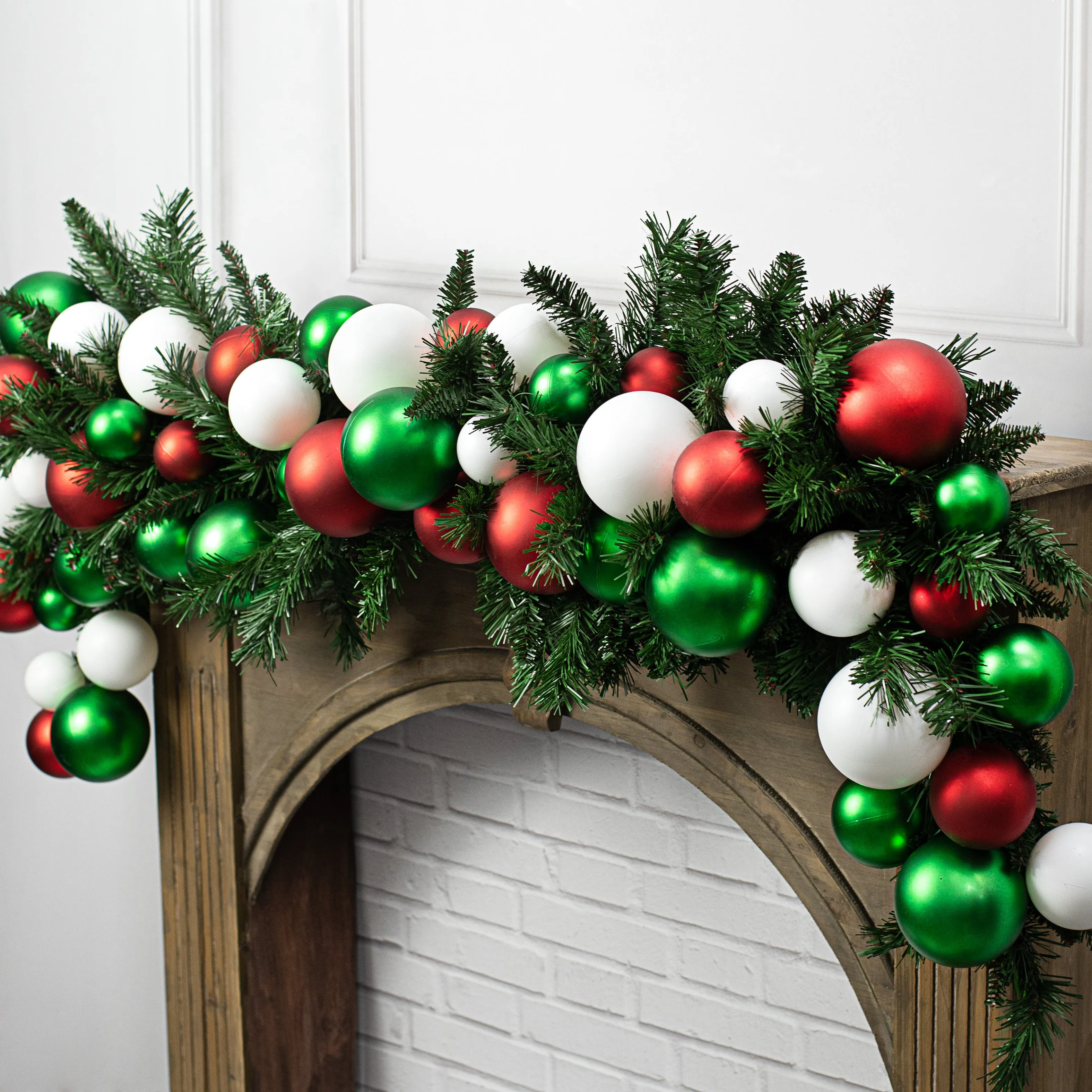 6' Effortless Ornament Garland: Matte Red, Emerald, White