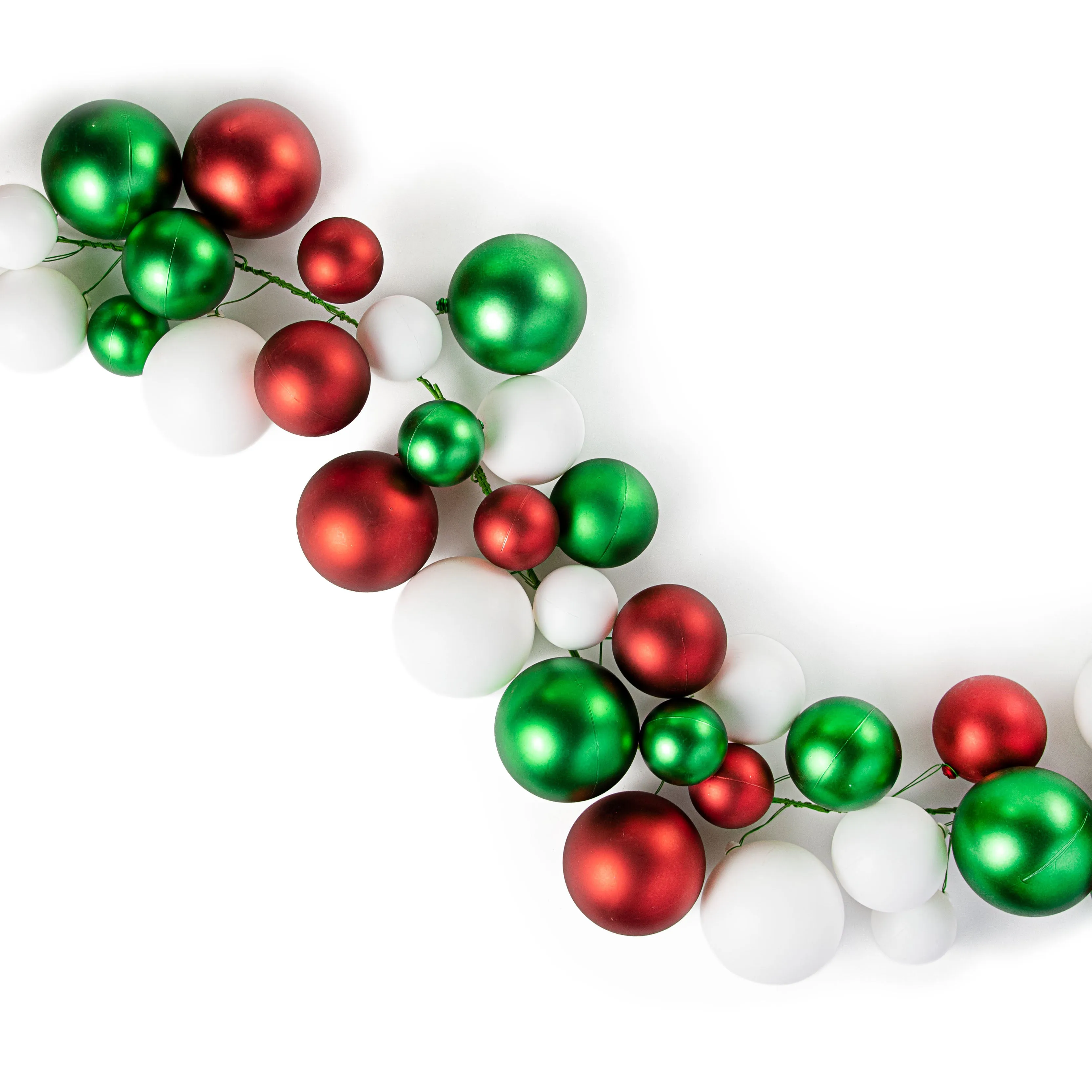 6' Effortless Ornament Garland: Matte Red, Emerald, White