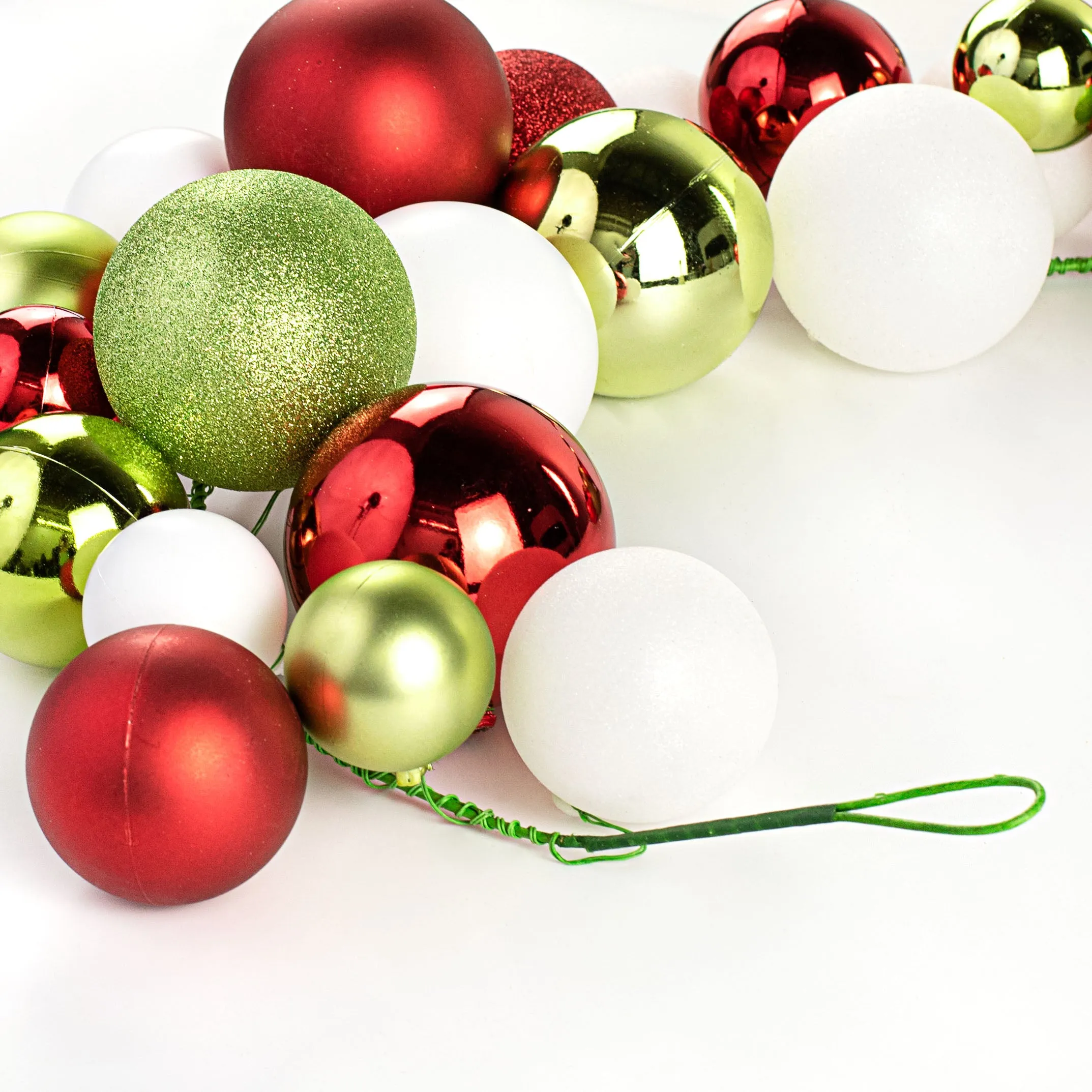 6' Effortless Ornament Garland: Red, Lime Green, White