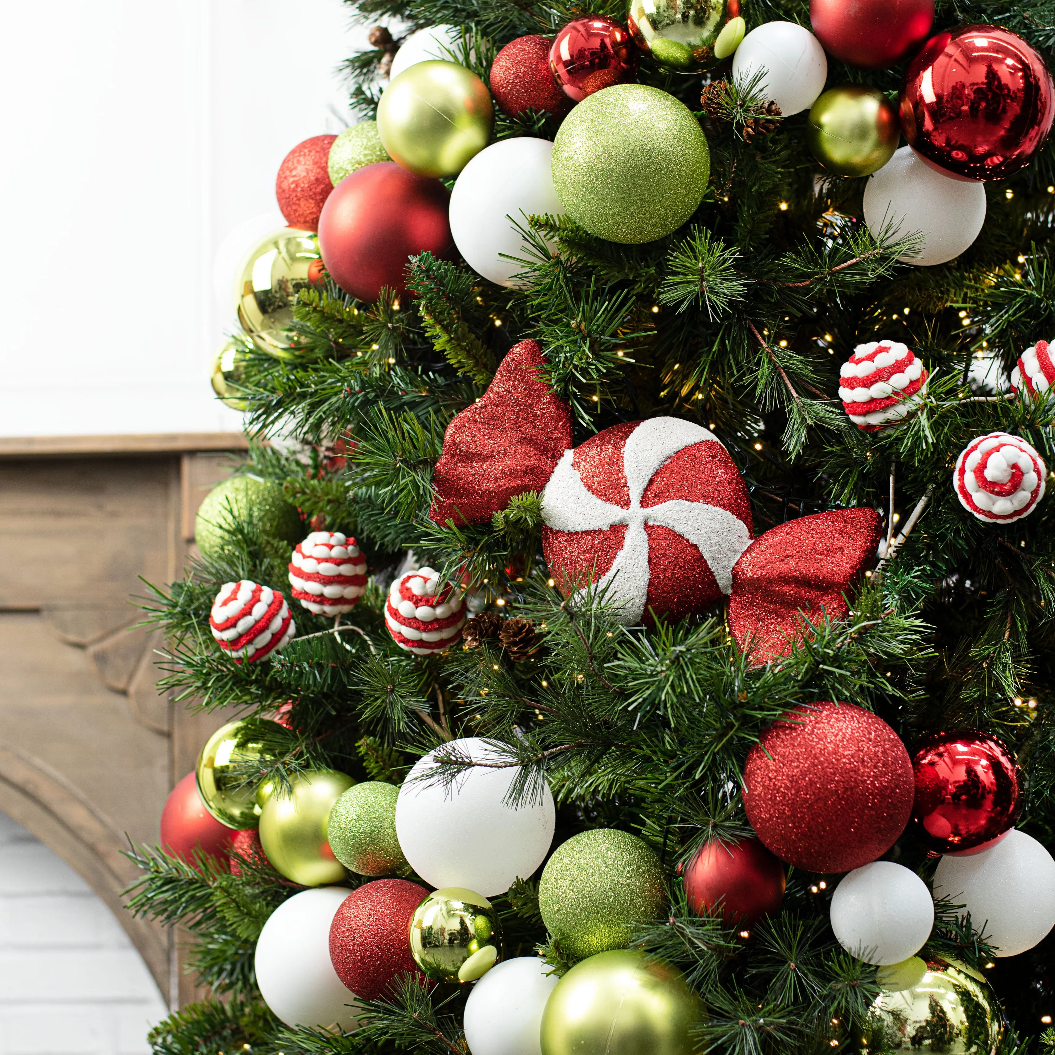 6' Effortless Ornament Garland: Red, Lime Green, White