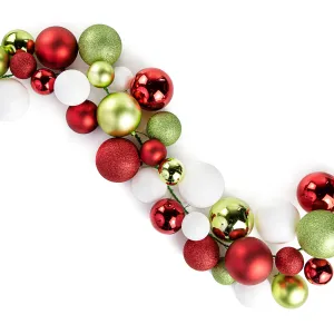 6' Effortless Ornament Garland: Red, Lime Green, White