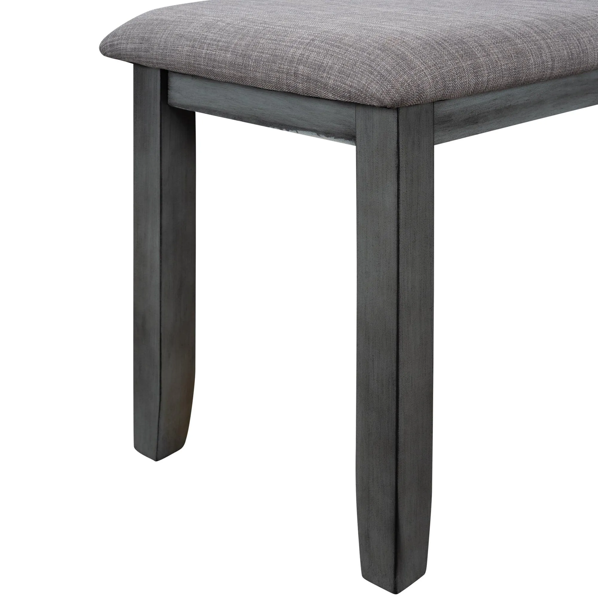 6-Piece Wooden Dining Set, Farmhouse Rustic Style, Gray, with 4 Chairs & Bench