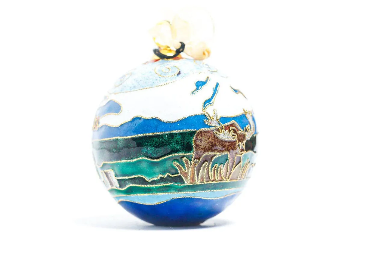 Anchorage, Alaska Cityscape, Mountain Round Cloisonné Christmas Ornament