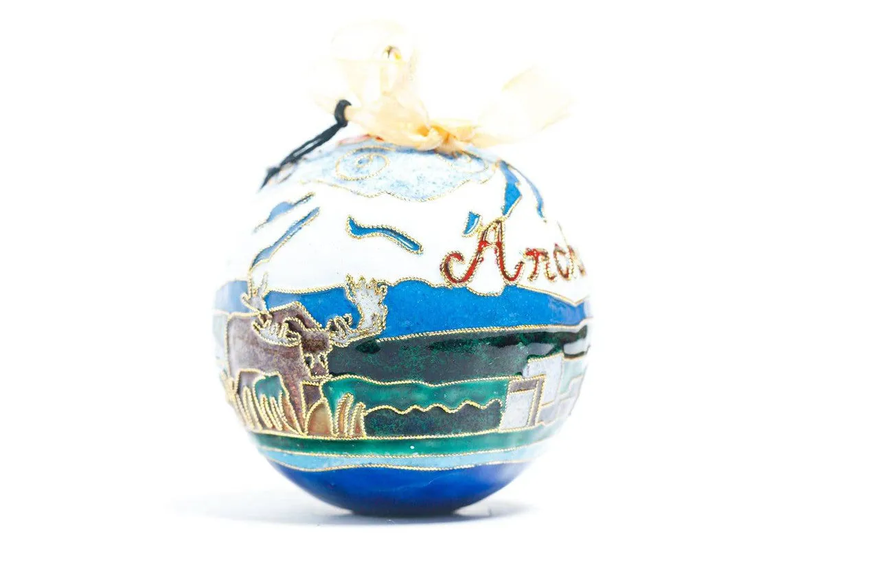 Anchorage, Alaska Cityscape, Mountain Round Cloisonné Christmas Ornament