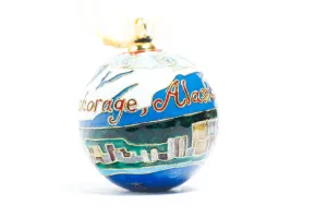 Anchorage, Alaska Cityscape, Mountain Round Cloisonné Christmas Ornament