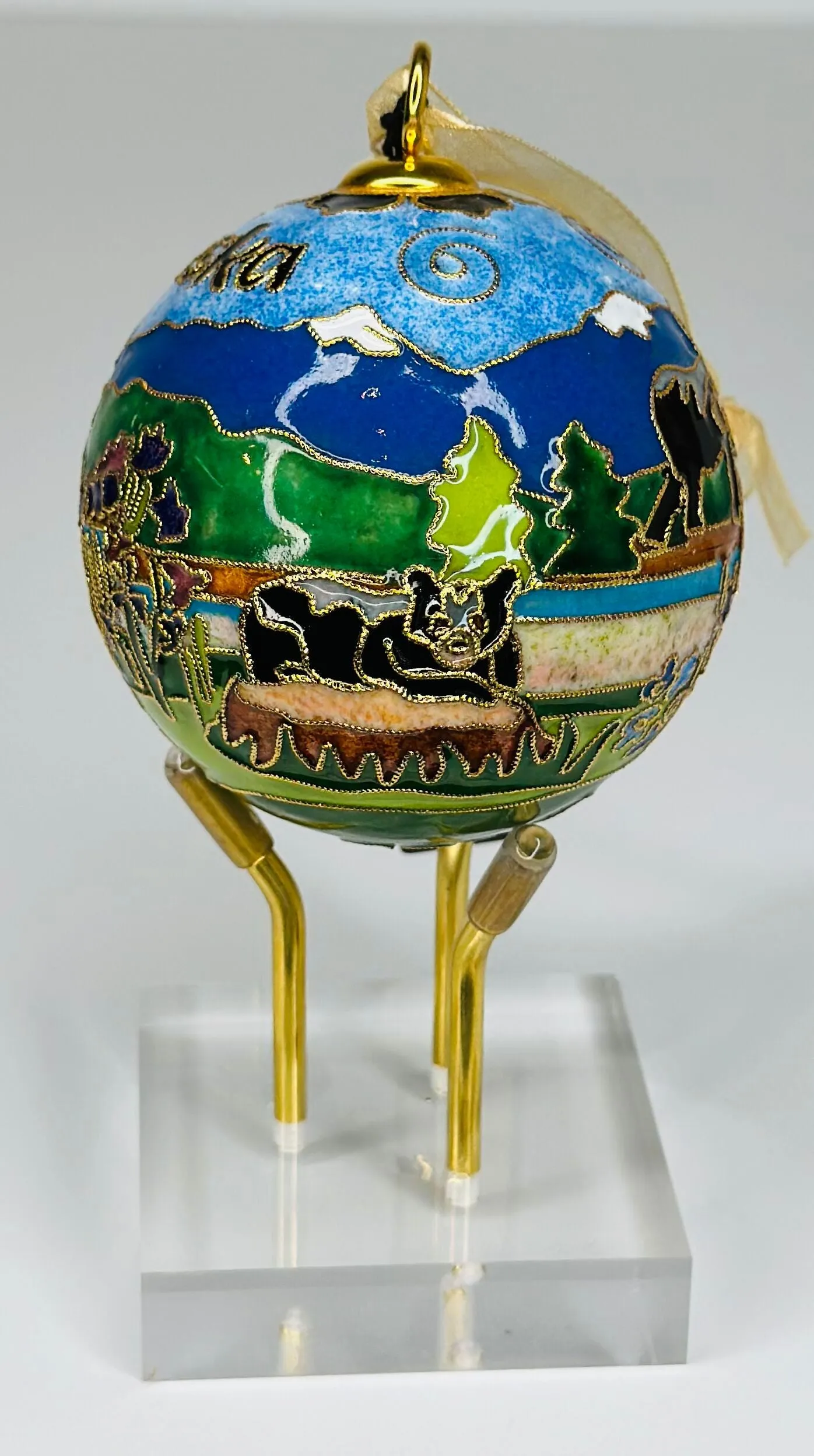 Black Bears of Alaska Cloisonné Christmas Ornament