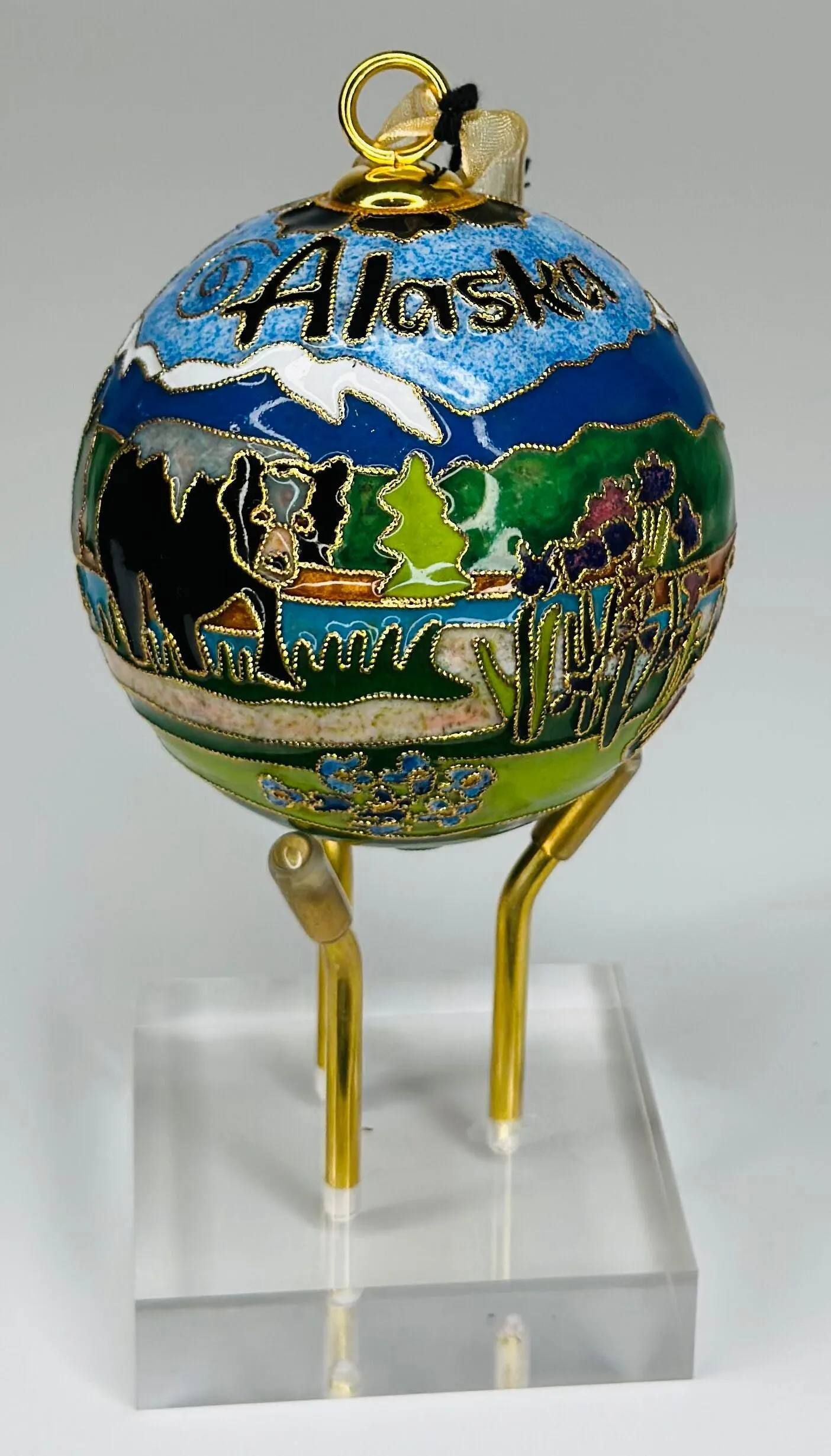 Black Bears of Alaska Cloisonné Christmas Ornament