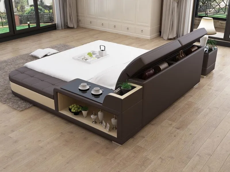 Casun Leather Bed With Storage