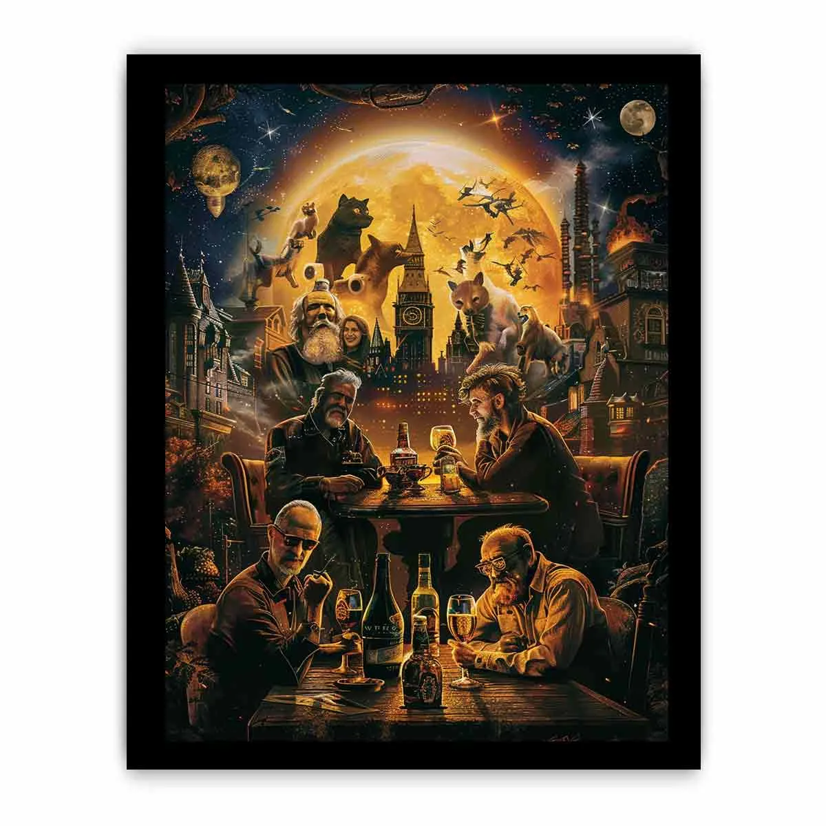 Cheers Around the World - High-Quality Art Print with Pine Wood Frame