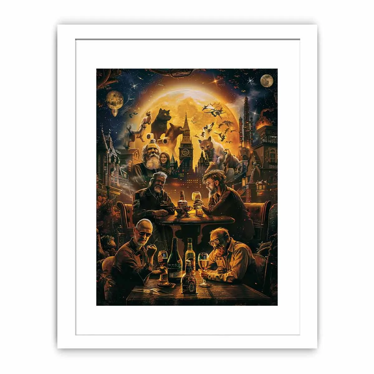 Cheers Around the World - High-Quality Art Print with Pine Wood Frame
