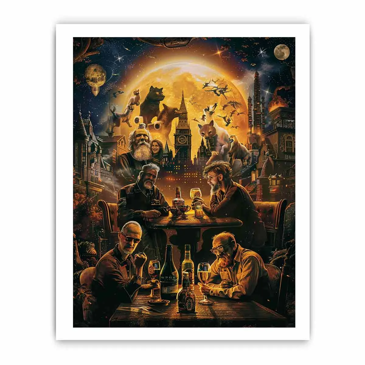 Cheers Around the World - High-Quality Art Print with Pine Wood Frame
