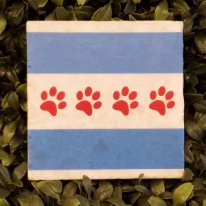 Chicago Flag Paws Marble Coaster