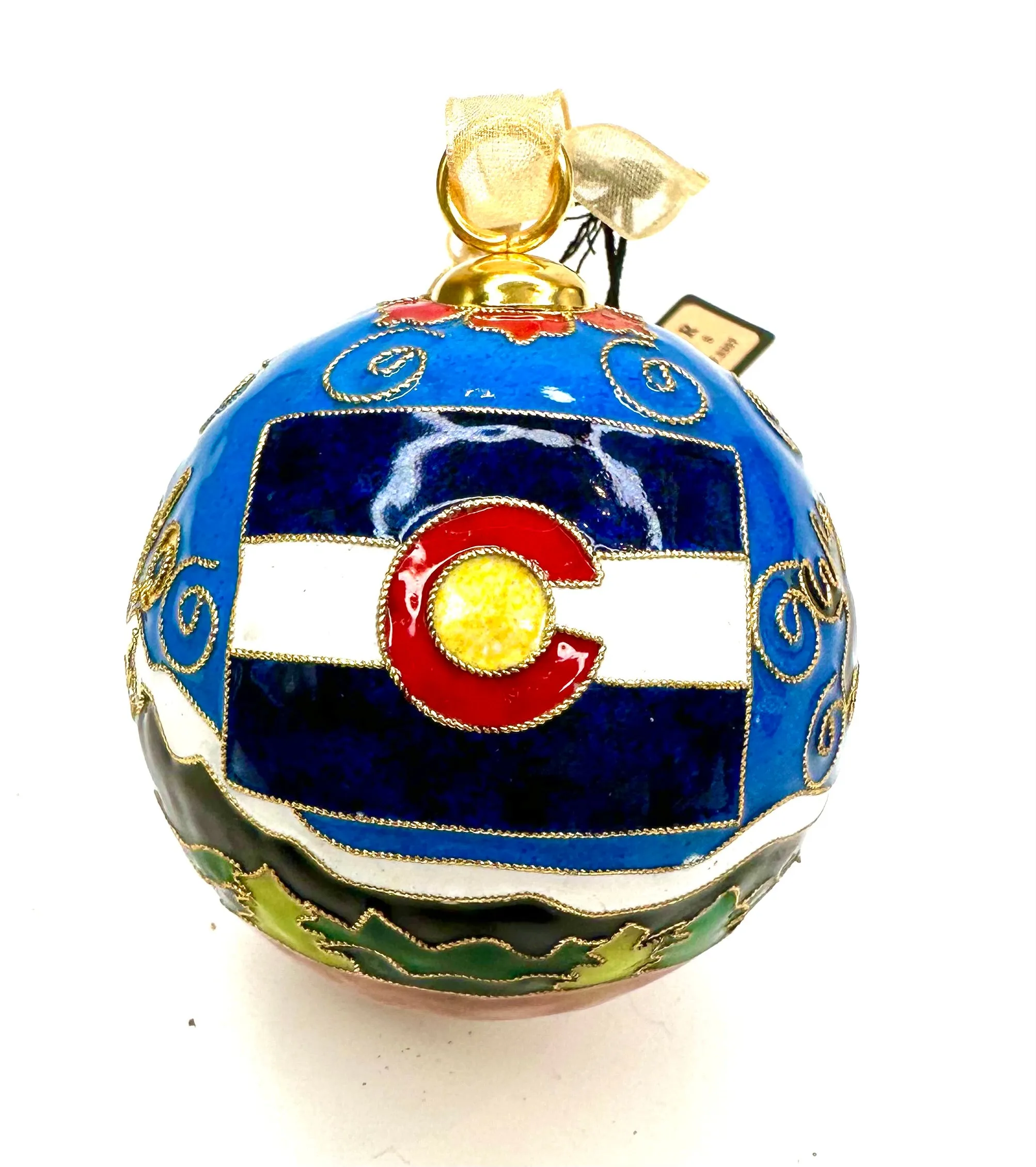 Colorado Rocky Mountains Colorado State Flag Moose Round Cloisonné Christmas Ornament