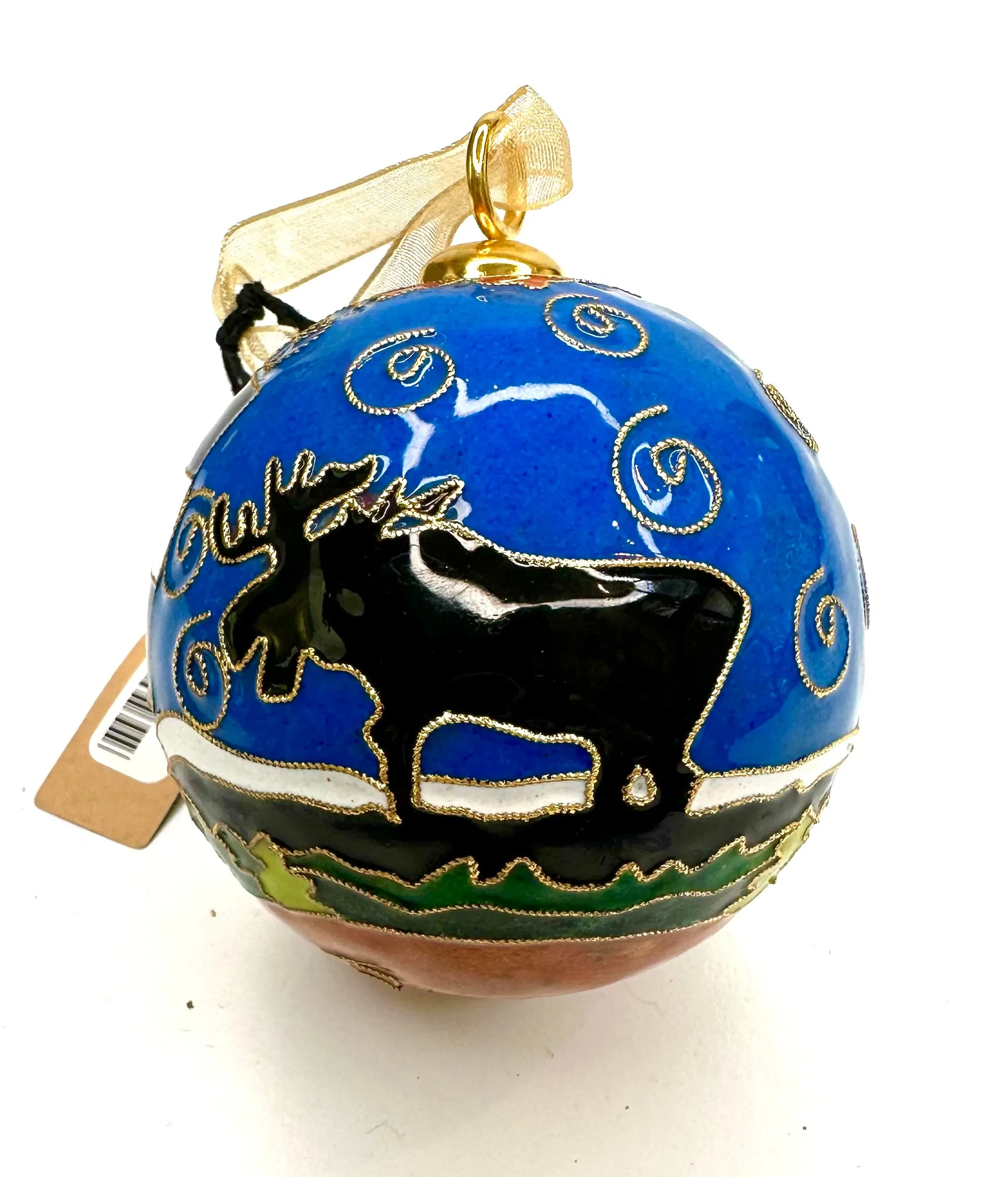 Colorado Rocky Mountains Colorado State Flag Moose Round Cloisonné Christmas Ornament