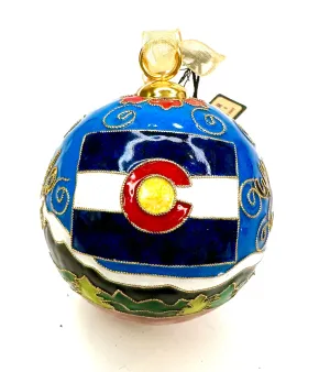 Colorado Rocky Mountains Colorado State Flag Moose Round Cloisonné Christmas Ornament