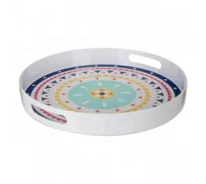 Colourful Bazaar Tray Crisp White Finish Durable Scratch Resistant Round 38cm