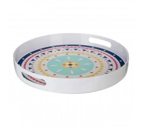 Colourful Bazaar Tray Crisp White Finish Durable Scratch Resistant Round 38cm