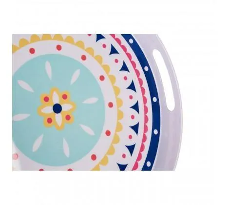 Colourful Bazaar Tray Crisp White Finish Durable Scratch Resistant Round 38cm