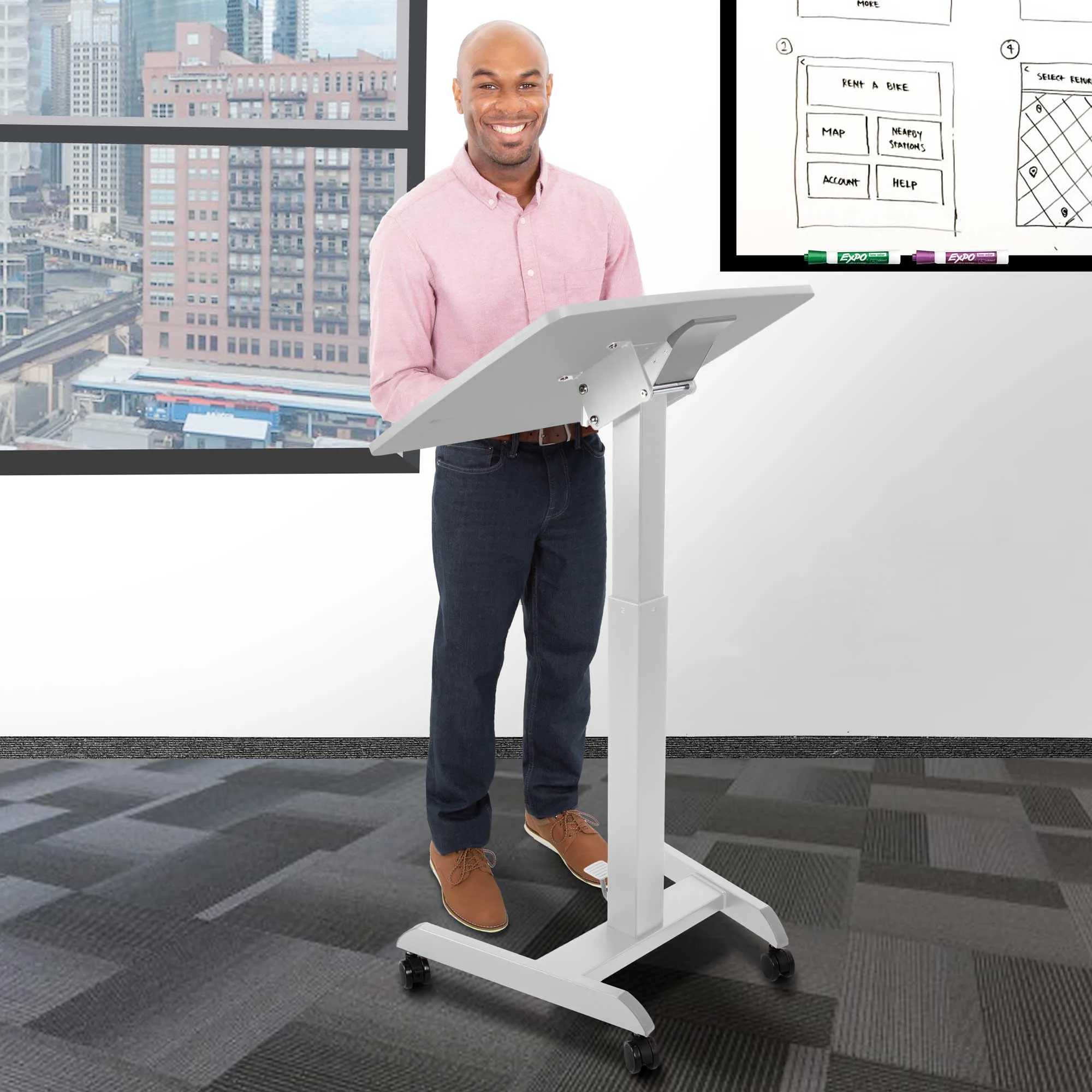 Cruizer 360 Mobile Standing Desk with Tilting Desktop | Portable Podium
