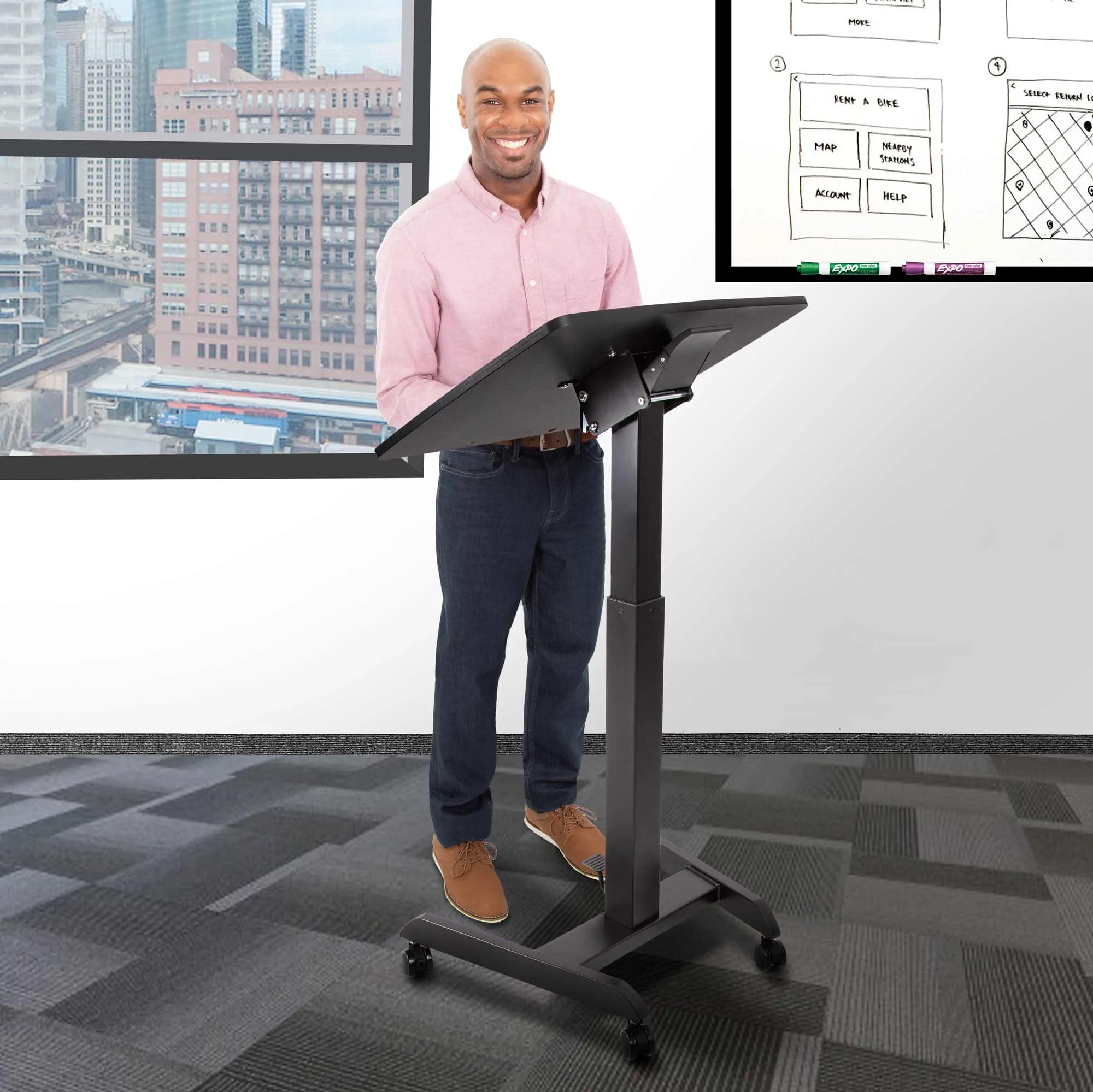 Cruizer 360 Mobile Standing Desk with Tilting Desktop | Portable Podium