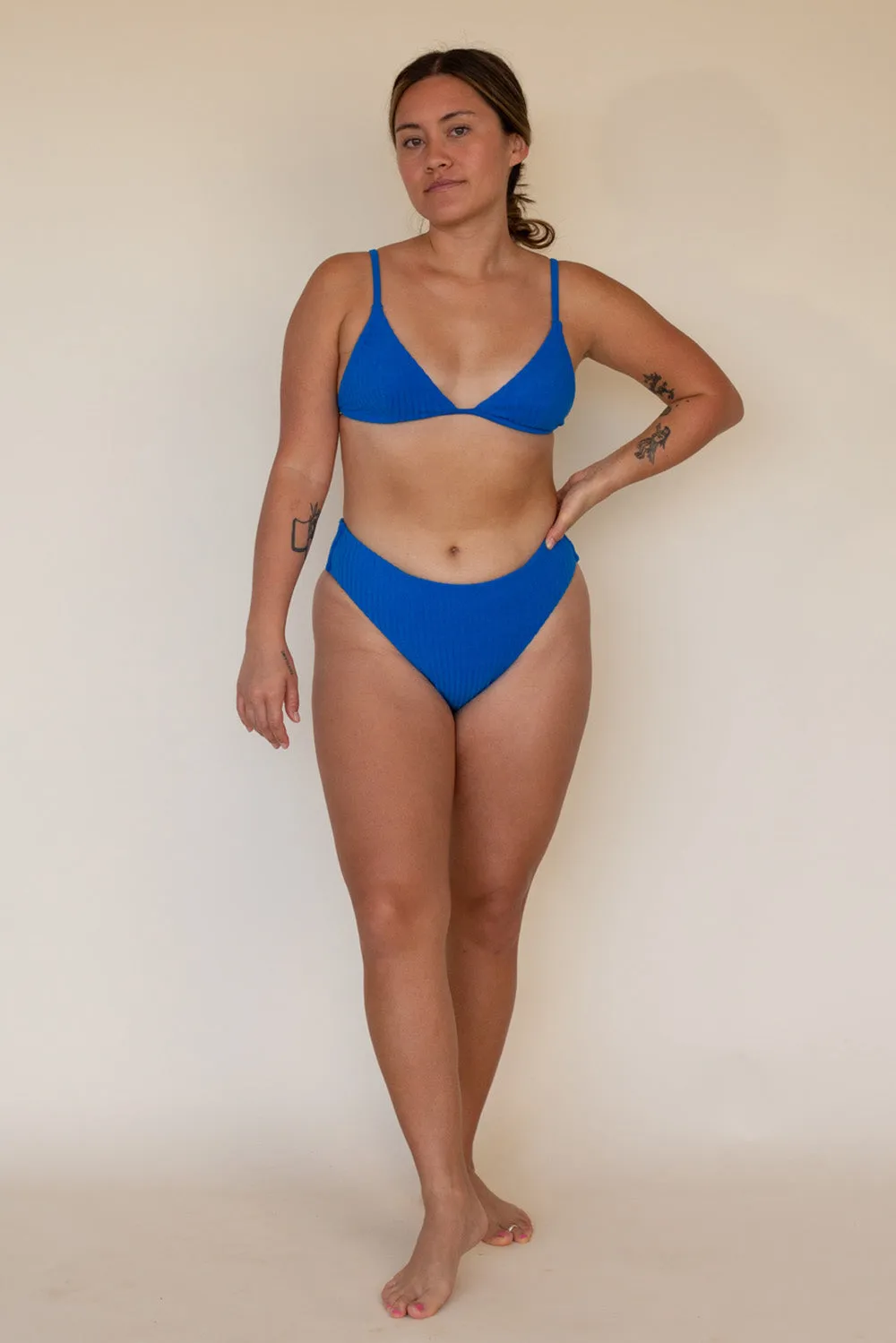 Effortless Swim Moon Top in Terry Ribbed Lapis