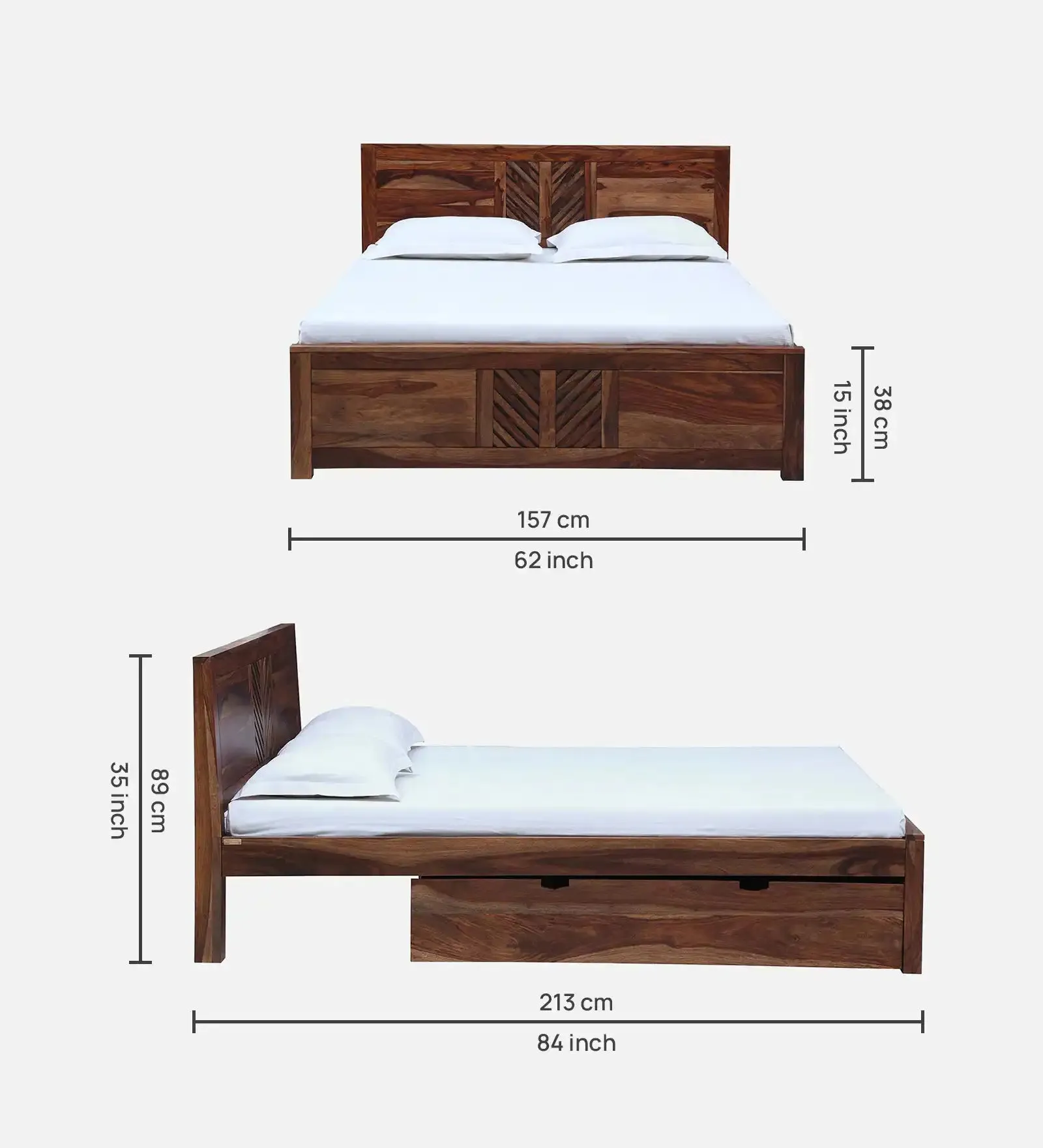 Elista Sheesham Wood Storage Beds With Drawer
