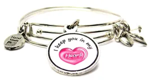 Hand Painted Pink I Keep You In My Heart Expandable Bangle Bracelet Set
