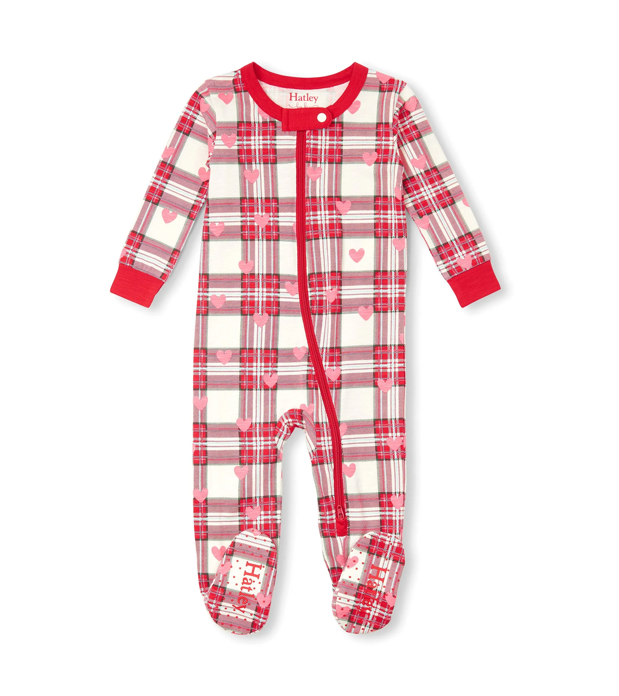 Hatley Cotton Footed Coverall - Plaid Hearts