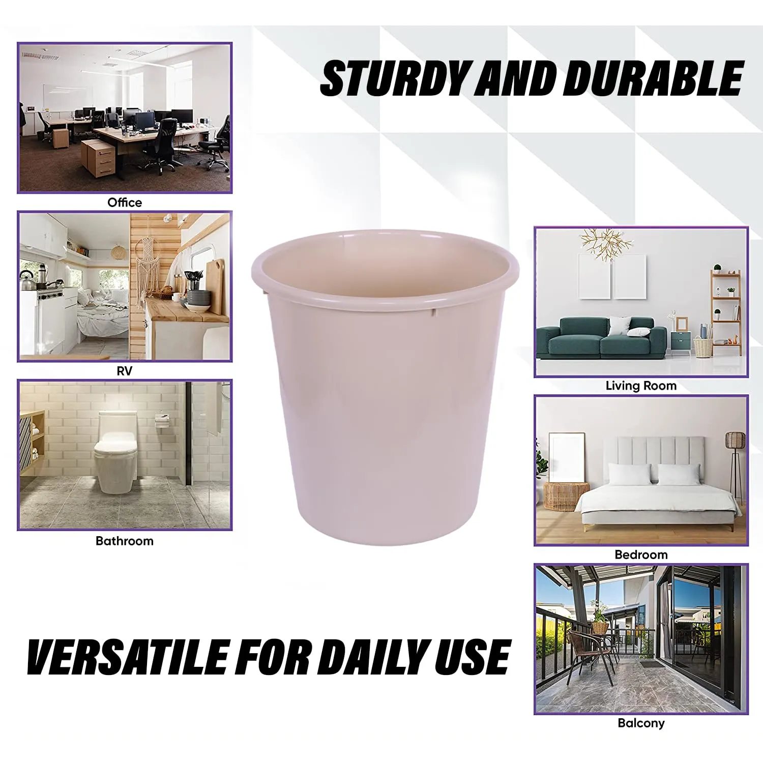 Heart Home Dustbin | Open Dustbin | Plastic Garbage Dustbin | Dustbin For Kitchen | Dustbin For Bathroom | Office Dustbin | Plain Sada Dustbin | 10 LTR | Pack of 3 | Beige