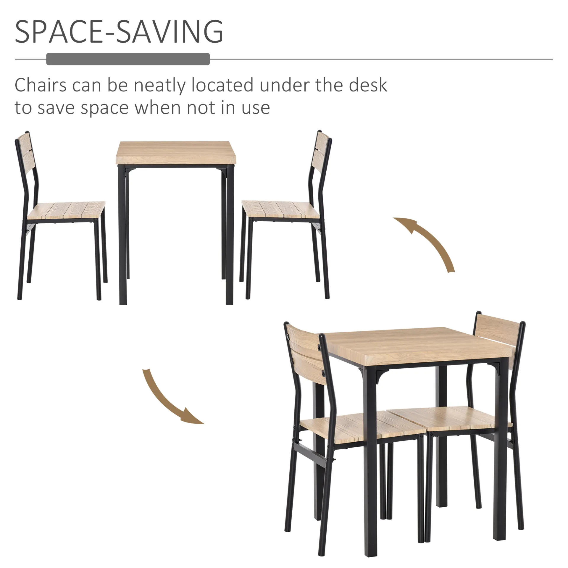 HOMCOM 3-Piece Compact Dining Table Set with Wooden Metal Legs - Perfect for Bistro, Cafe, Kitchen, and Breakfast Bar