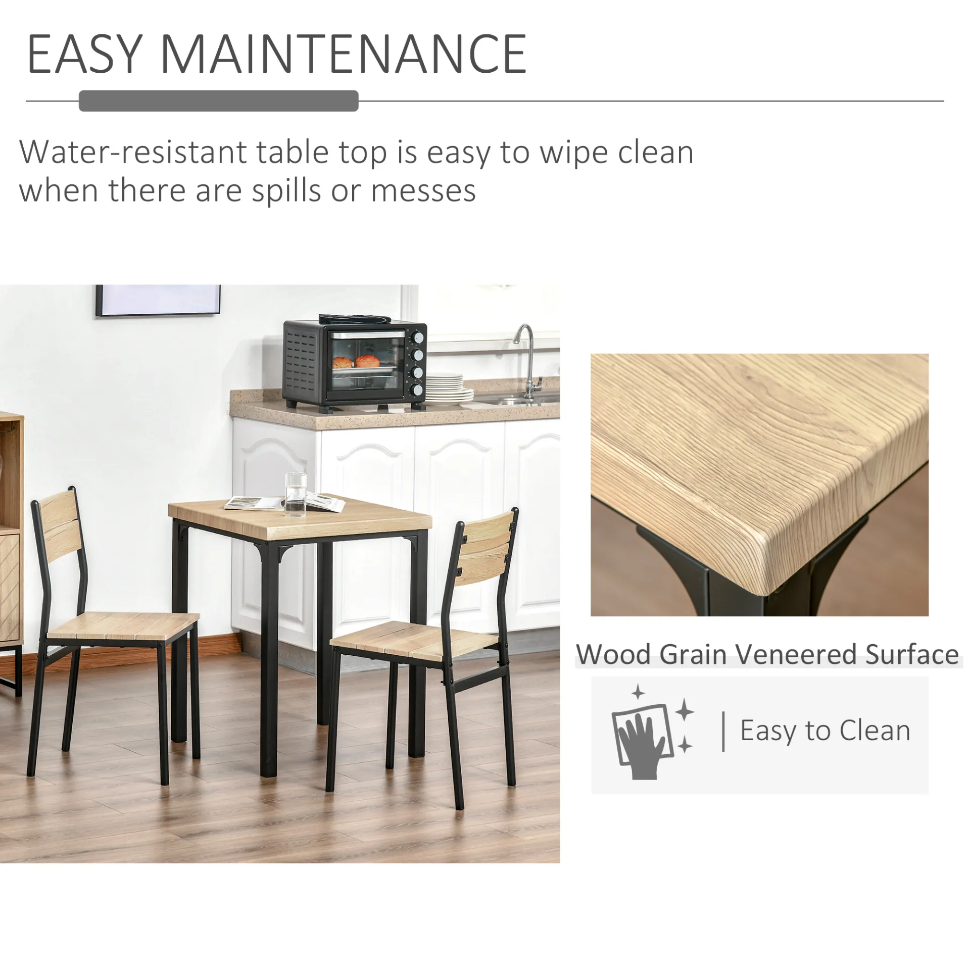 HOMCOM 3-Piece Compact Dining Table Set with Wooden Metal Legs - Perfect for Bistro, Cafe, Kitchen, and Breakfast Bar