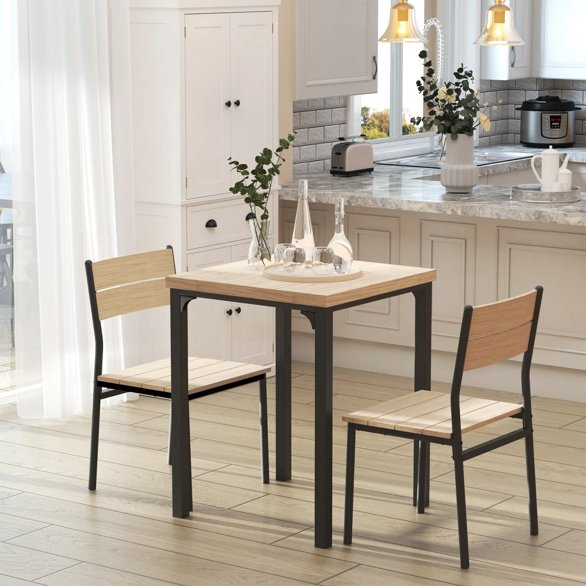 HOMCOM 3-Piece Compact Dining Table Set with Wooden Metal Legs - Perfect for Bistro, Cafe, Kitchen, and Breakfast Bar
