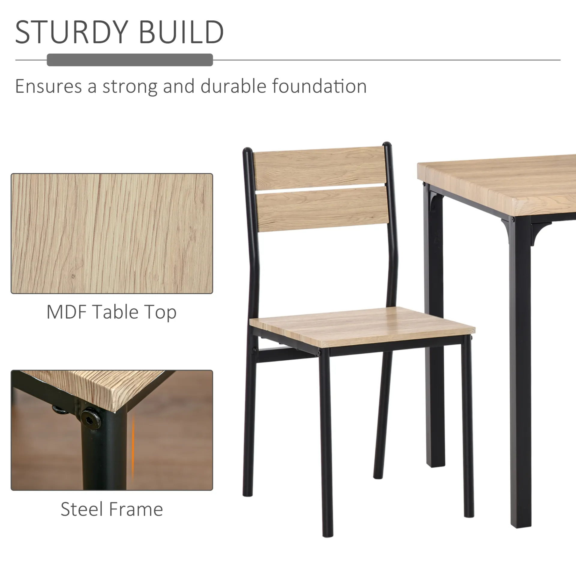 HOMCOM 3-Piece Compact Dining Table Set with Wooden Metal Legs - Perfect for Bistro, Cafe, Kitchen, and Breakfast Bar
