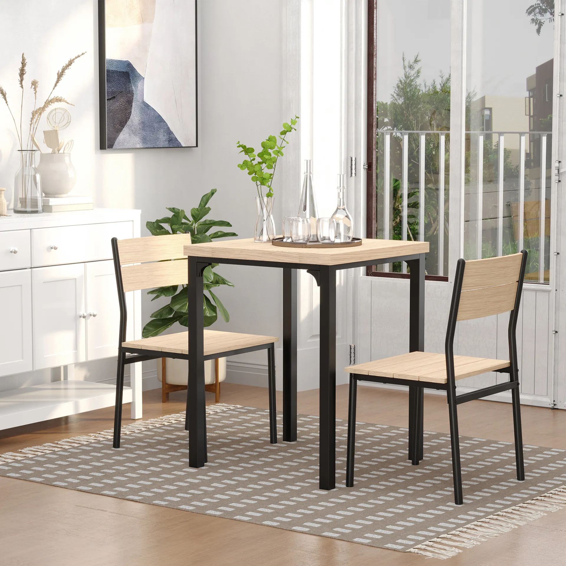 HOMCOM 3-Piece Compact Dining Table Set with Wooden Metal Legs - Perfect for Bistro, Cafe, Kitchen, and Breakfast Bar