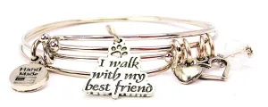 I Walk With My Best Friend Paw Prints Expandable Bangle Bracelet Set