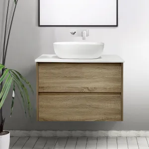 KRIS 900mm Oak Wall Hung Vanity   Luxe Stone Top