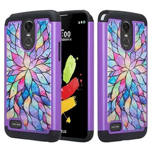 LG K20 Plus Case, LG K20 V, K10 2017, LG Harmony Slim Hybrid Crystal Rhinestone Studded Dual Layer[Shock Resistant] Case - Rainbow Flower