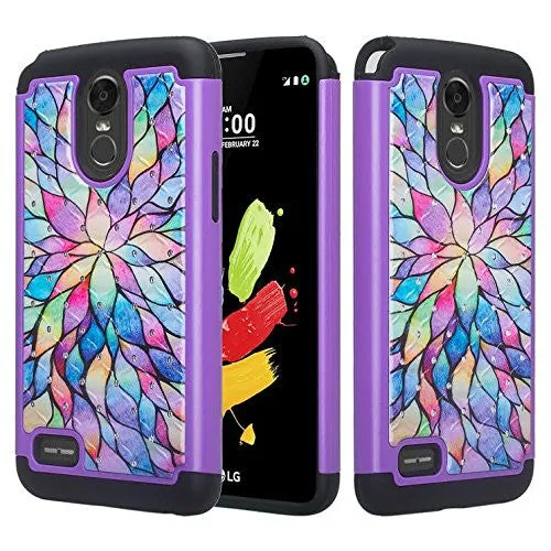 LG K20 Plus Case, LG K20 V, K10 2017, LG Harmony Slim Hybrid Crystal Rhinestone Studded Dual Layer[Shock Resistant] Case - Rainbow Flower