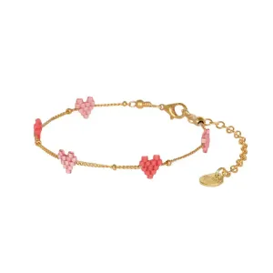 Mishky - Heartsy Chain Gold Plated Adjustable Bracelet (Pink/Red)