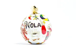 New Orleans, Louisiana 'NOLA Foods' Round Cloisonné Christmas Ornament - White