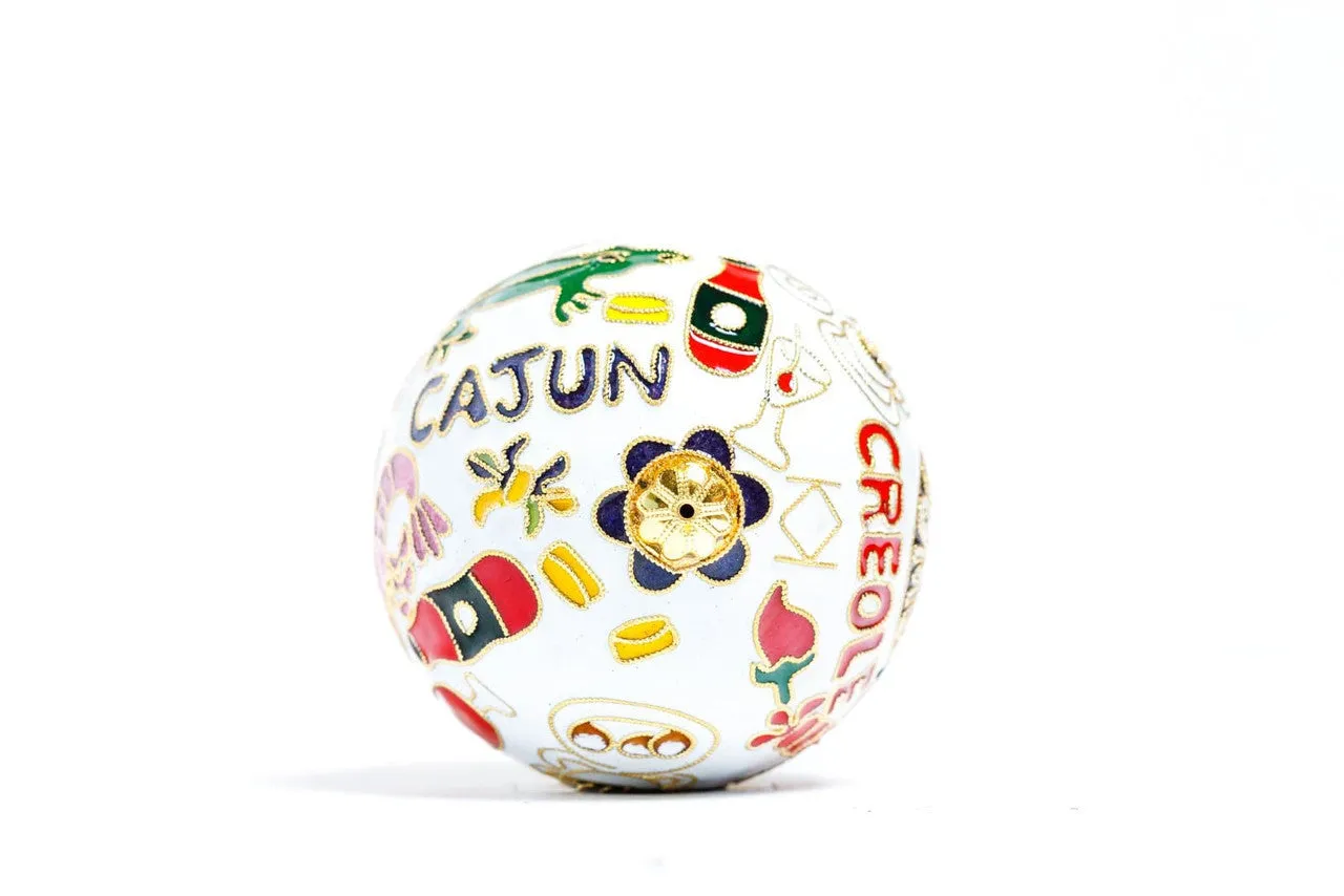New Orleans, Louisiana 'NOLA Foods' Round Cloisonné Christmas Ornament - White