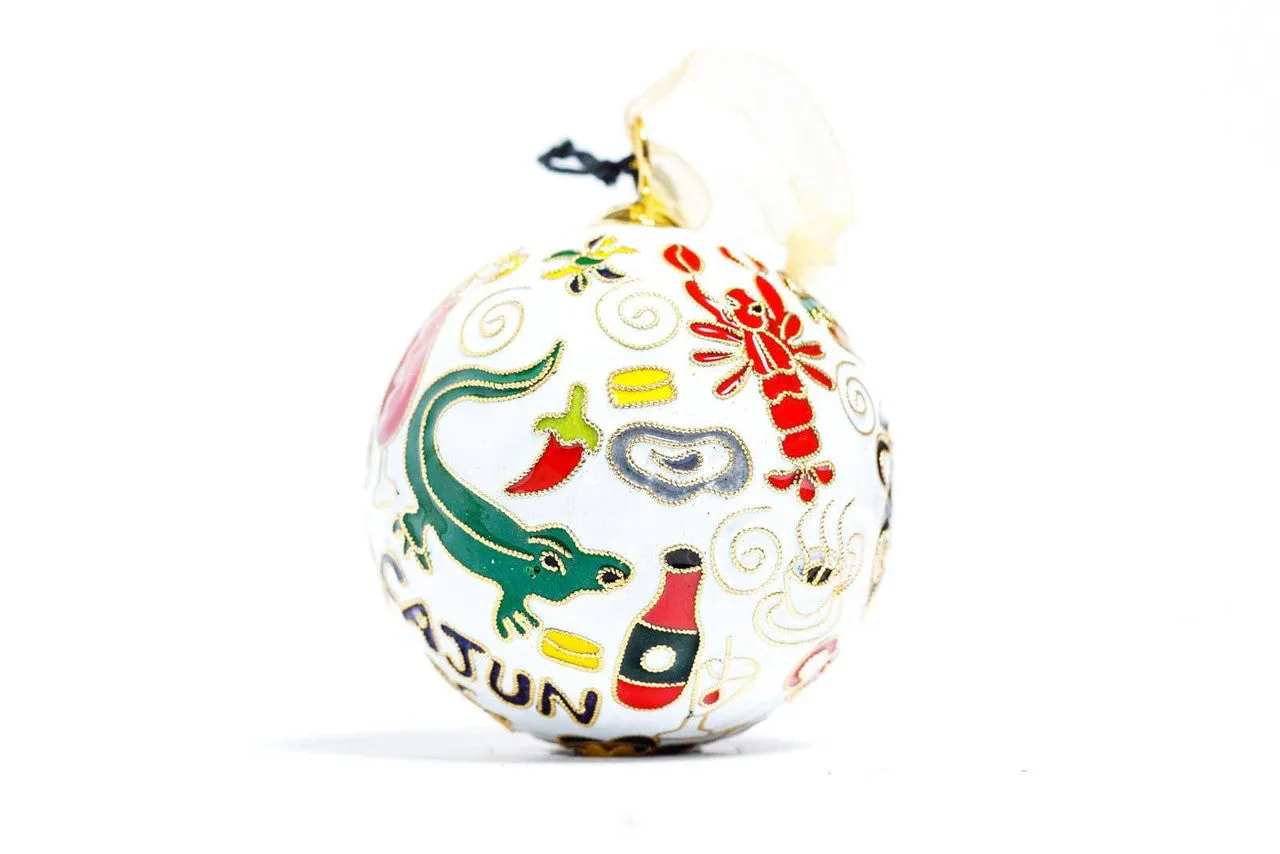 New Orleans, Louisiana 'NOLA Foods' Round Cloisonné Christmas Ornament - White