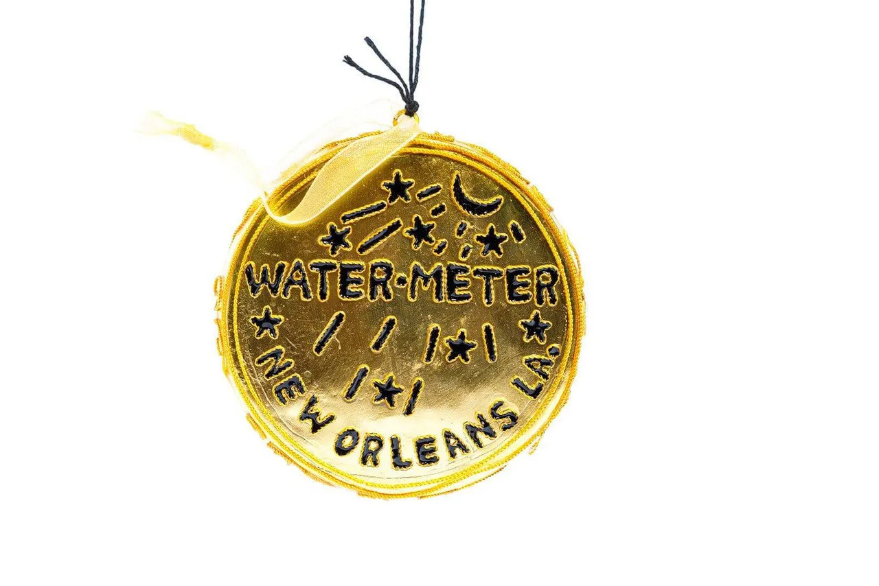 New Orleans Watermeter Shape Metallic Gold Cloisonné Christmas Ornament