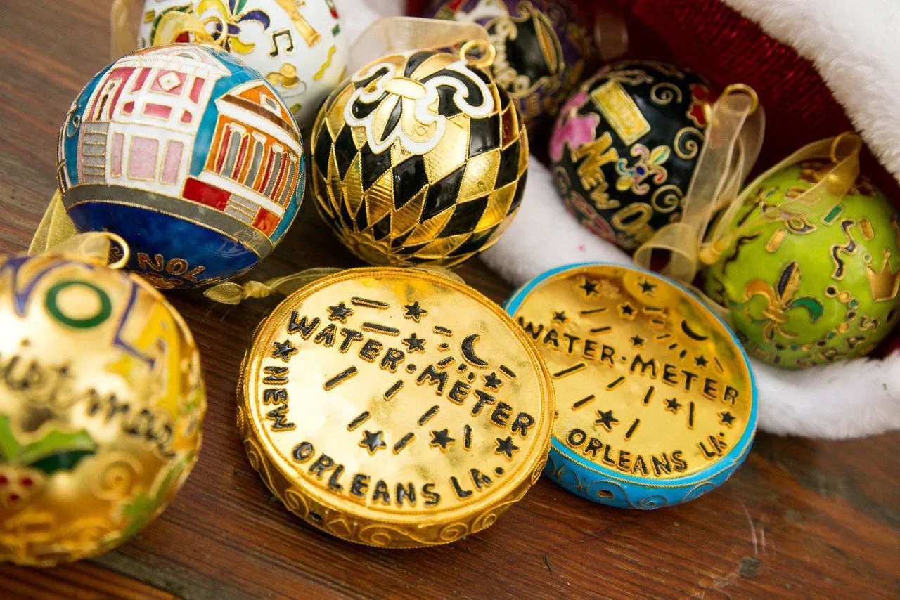 New Orleans Watermeter Shape Metallic Gold Cloisonné Christmas Ornament