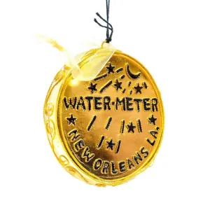 New Orleans Watermeter Shape Metallic Gold Cloisonné Christmas Ornament